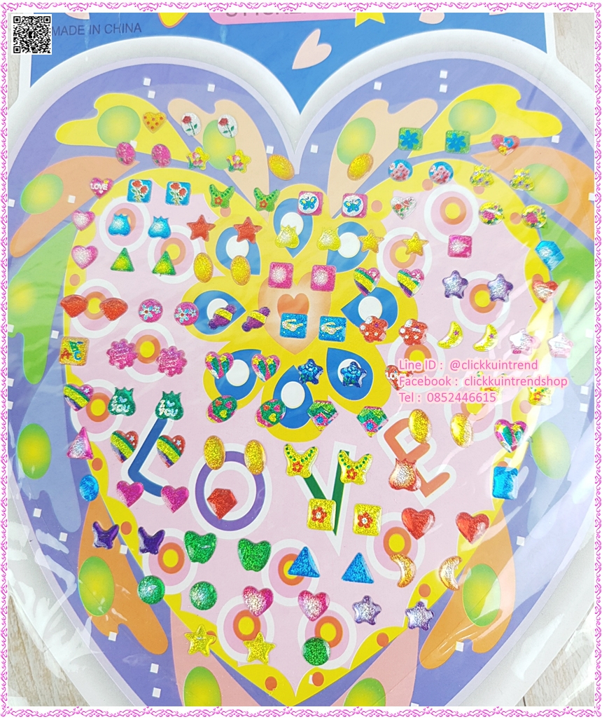 สติ๊กเกอร์ พลาสติกนูน สำหรับติดตกแต่ง ขายส่ง เซต 10 แผ่น คละลาย