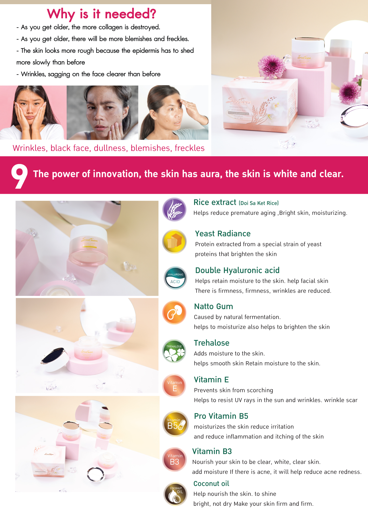 SIXTEEM WHITENING INTENSIVE MOISTURIZER PLUS ครีมบำรุงผิวหน้า มีออร่า กระจ่างใส สำหรับคนหน้าหมองคล้ำ ฝ้า กระ จุดด่างดำ ผิวไม่ชุ่มชื่น หน้าไหม้แดด