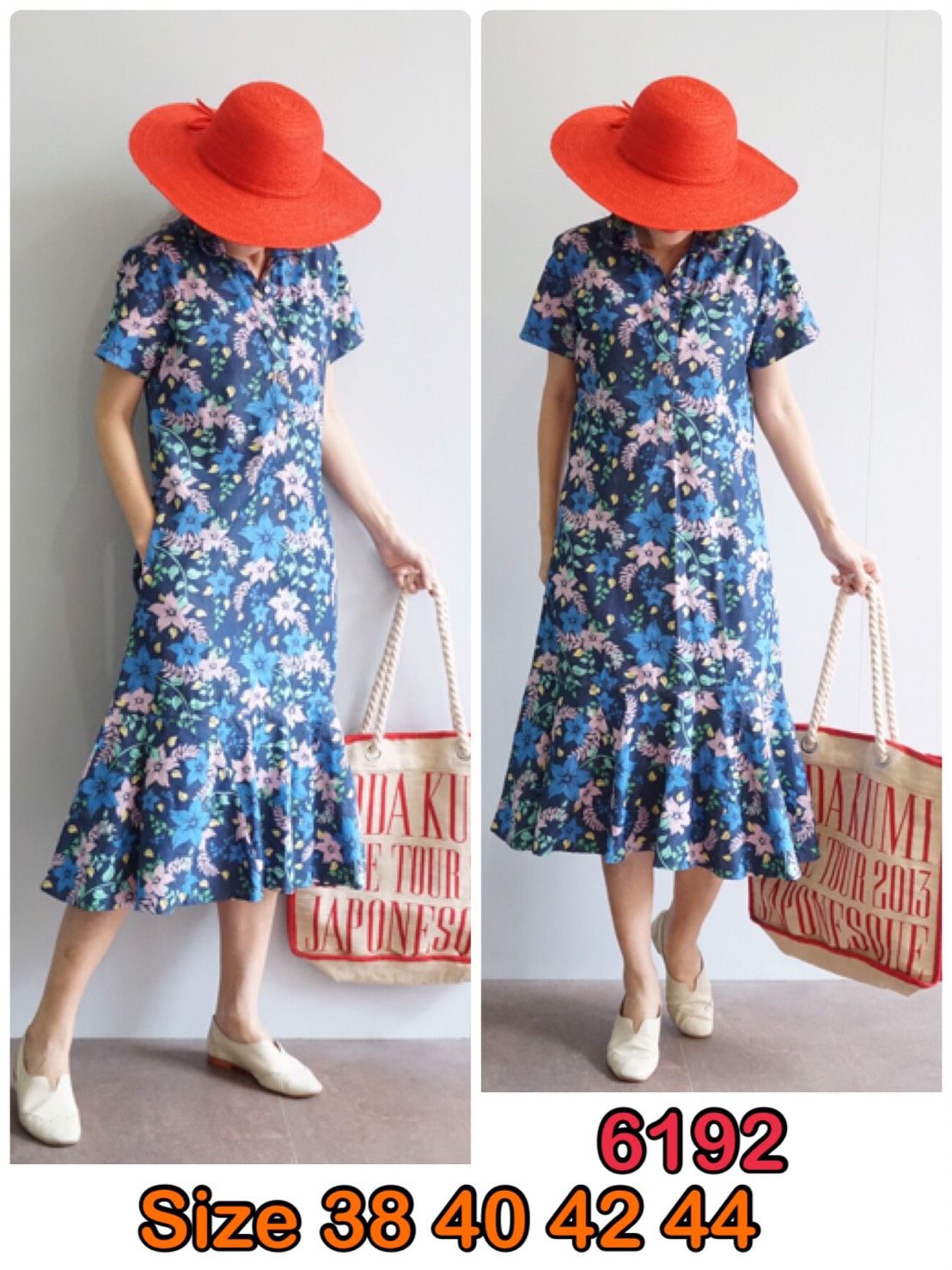 เดรสยีนส์ #6192 Size 44 ชุดเดรสพิมพ์ลายดอกไม้สวยหรู ผ้ายีนส์เนื้อนิ่มไม่หนาใส่สบาย แบบสวยหวานใส่ได้หลายโอกาส