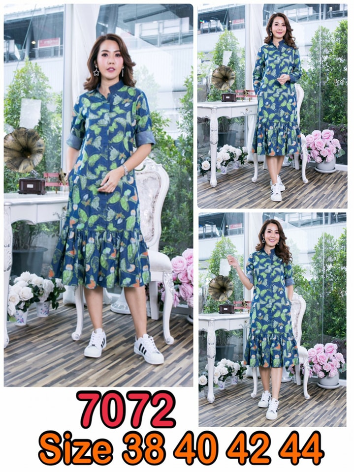 เดรสยีนส์ #7072 ชุดยีนส์พิมพ์ลายผีเสื้อสวยหรู ผ้ายีนส์เนื้อนิ่ม ใส่สบาย ไม่ร้อน แบบสวยมากใส่ได้หลายโอกาส