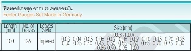 ฟิลเลอร์เกจ เยอรมัน ยาว 4 นิ้ว (0.03 – 1.00) 26 ใบ/ชุด Feeler Gauge
