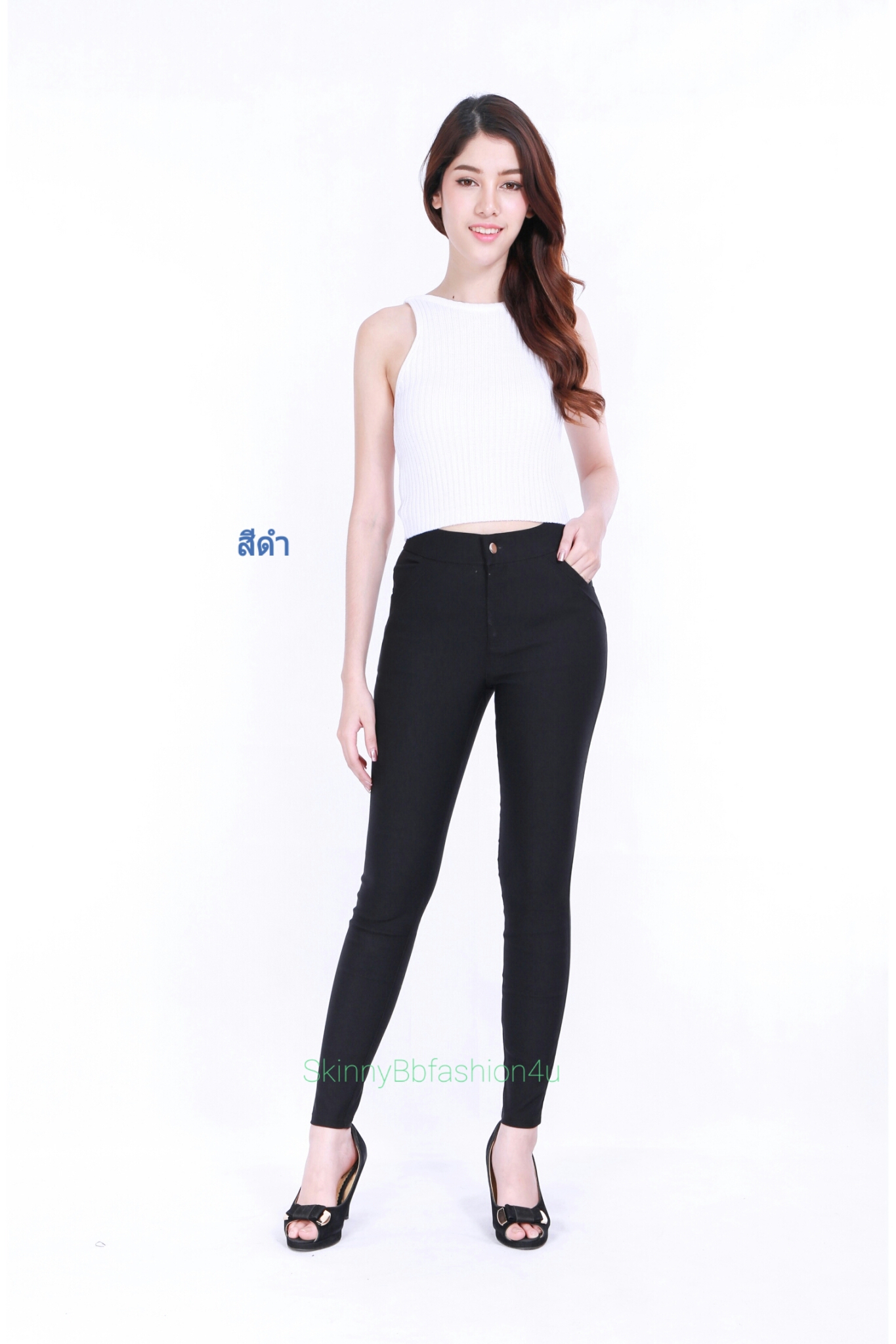 กางเกงสกินนี่(skinny) เนื้อดีไม่เป็นขนหลังใช้ # 34" สีดำ