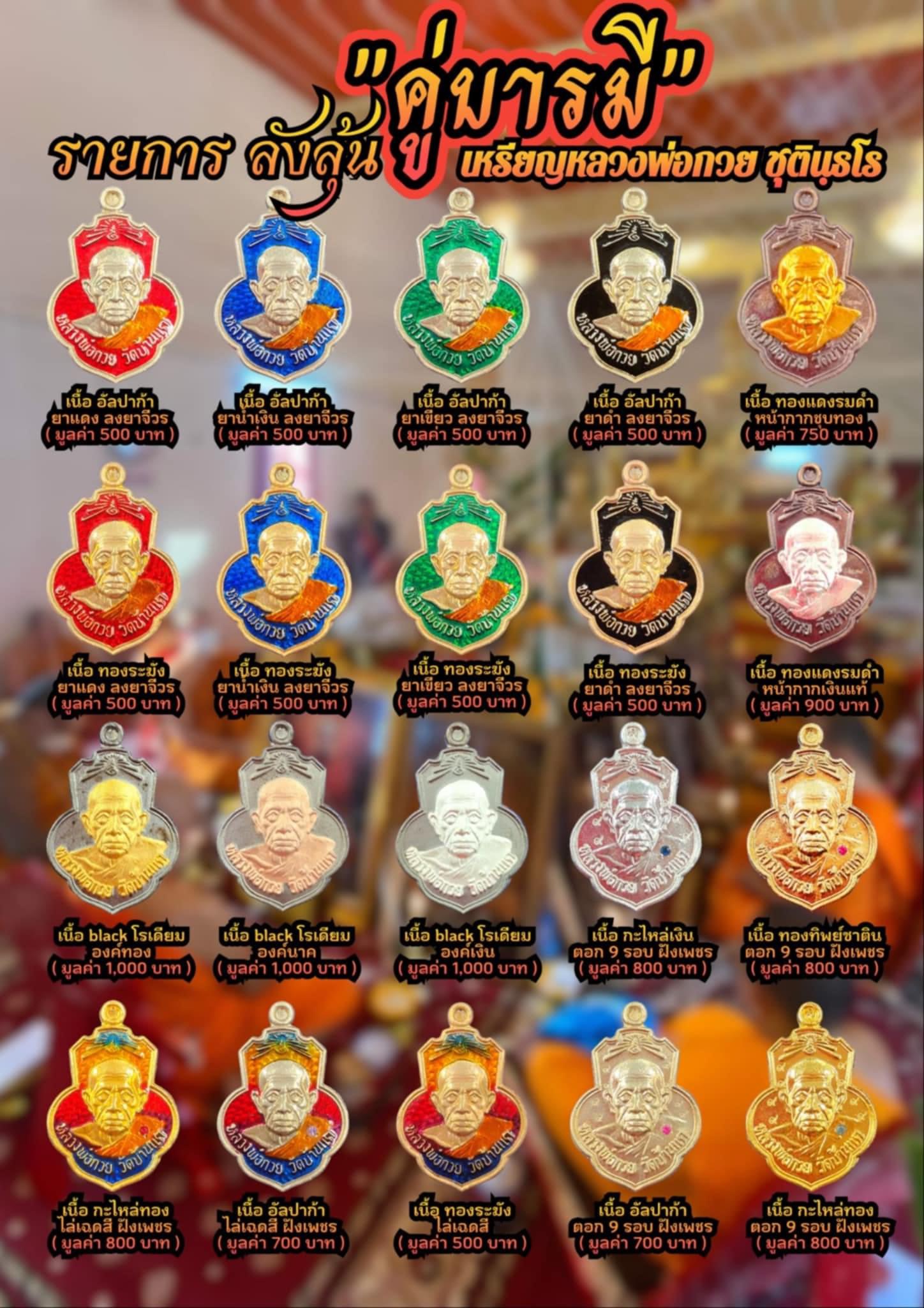 หลวงพ่อกวย ตะกั่วหน้ากากทองคำ 2 ด้าน นำฤกษ์ เกจิในพิธีจารหน้าหลังเต็มเหรียญ รุ่น คู่บารมี ลป.ศิลา ลพ.สุริยันต์ พอจ.ต้อม เสกวาระแรก