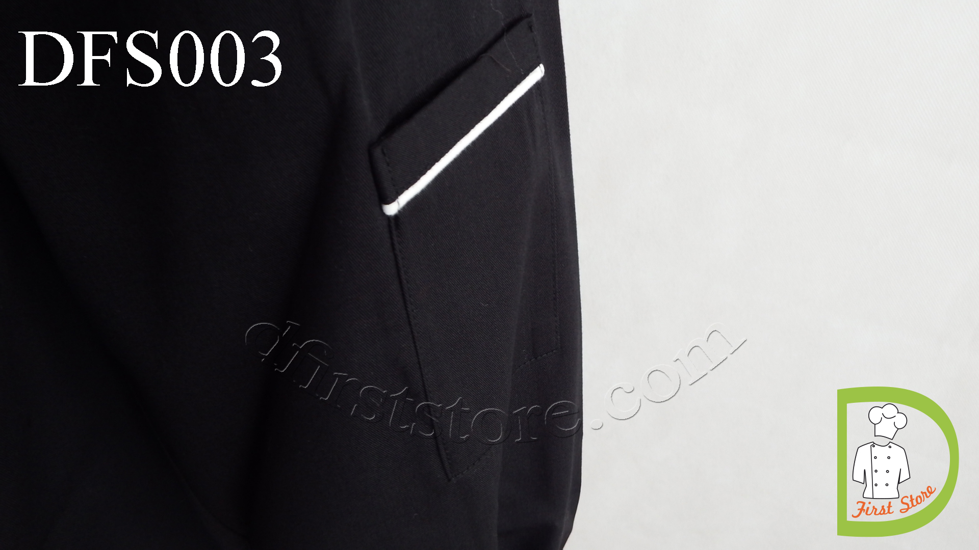 DFS003 Chef Jacket in black with white piping เสื้อเชฟสากล สีดำ คลิบขาว