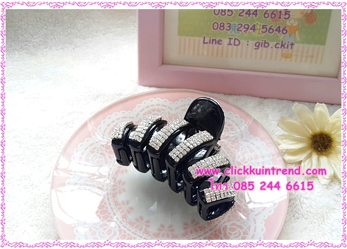 ที่หนีบผม สีดำ ตัวใหญ่ 7 ซ.ม. ประดับเพชร