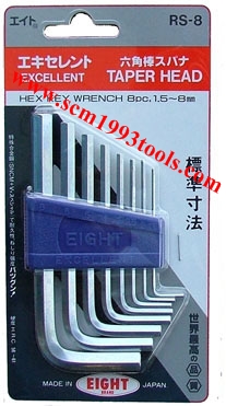 EIGHT ประแจหกเหลี่ยมตัวแอล สั้นสีขาว ชุด รุ่น RS-8 ขนาด 1.5-8 mm. (8ตัว/ชุด) ญี่ปุ่น HEX KEY WRENCH
