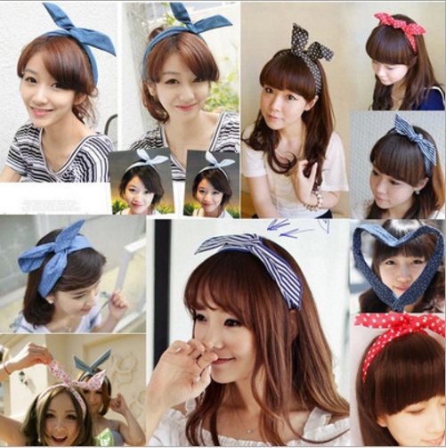 สายคาดผม แบบผ้าตรง ด้านในเป็นเส้นลวดอ่อน ขายส่ง เซต 12 ชิ้น ลายผ้าตามรูป