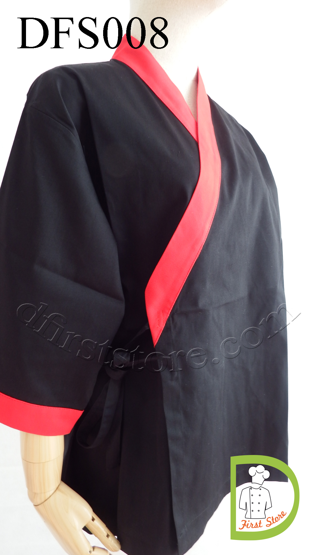 DFS008 Japanese Chef Jacket in black with red rim เสื้อเชฟญี่ปุ่น สีดำ คลิบแดง