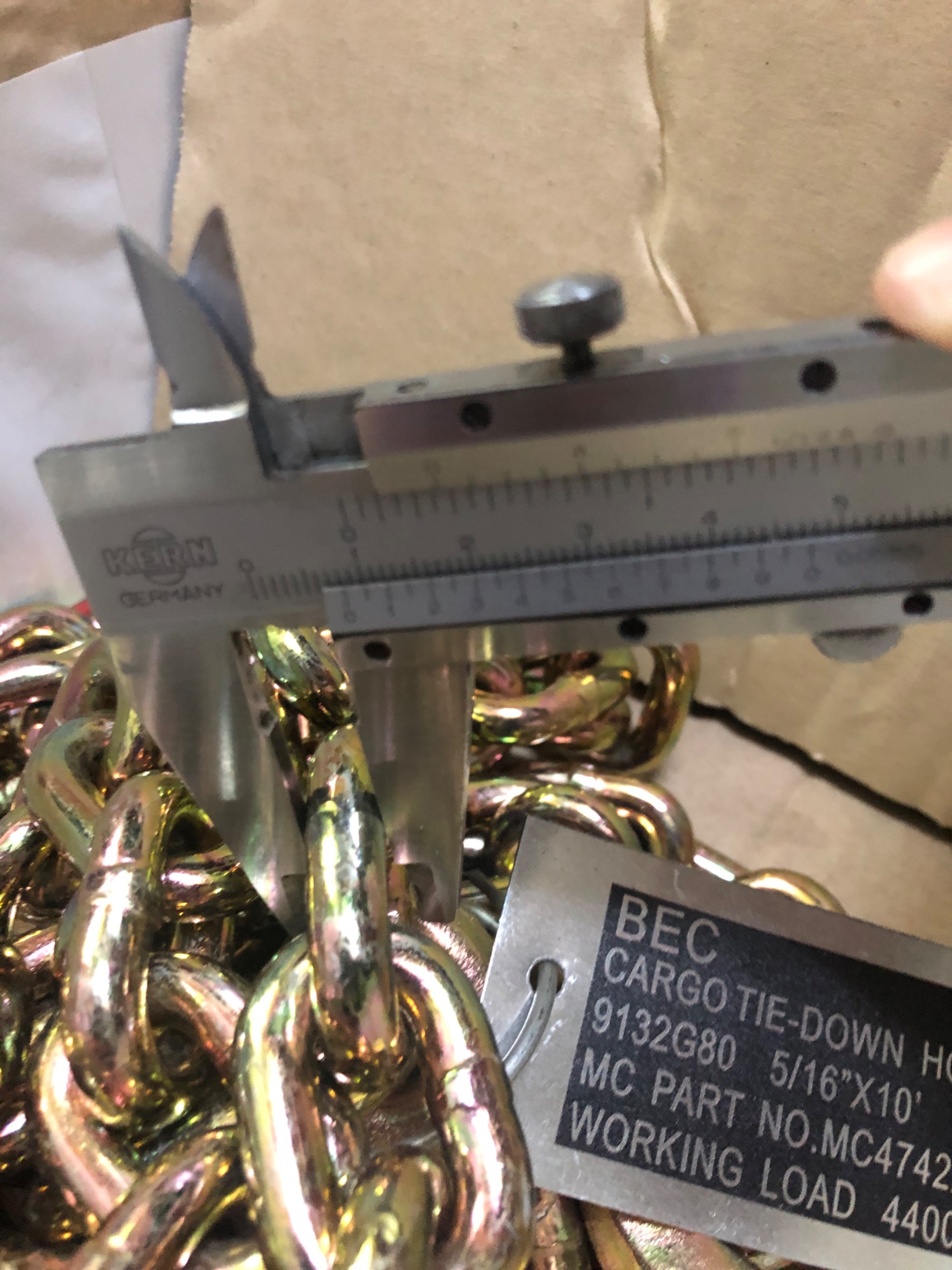 โซ่แรงงานยกของ ขนาด 10 มม. ยาว 4.5 เมตร ยกได้ 3.2 ตัน (TIE-DOWN CHAIN) สำหรับเคลื่อนย้ายสินค้า ในโกดัง โรงงาน