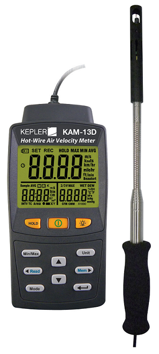 เครื่องวัดความเร็วลมแบบใช้ลวดนำความร้อน (Hot-Wire Air Velocity Meter) แบรนด์ KEPLER รุ่น : KAM-13D