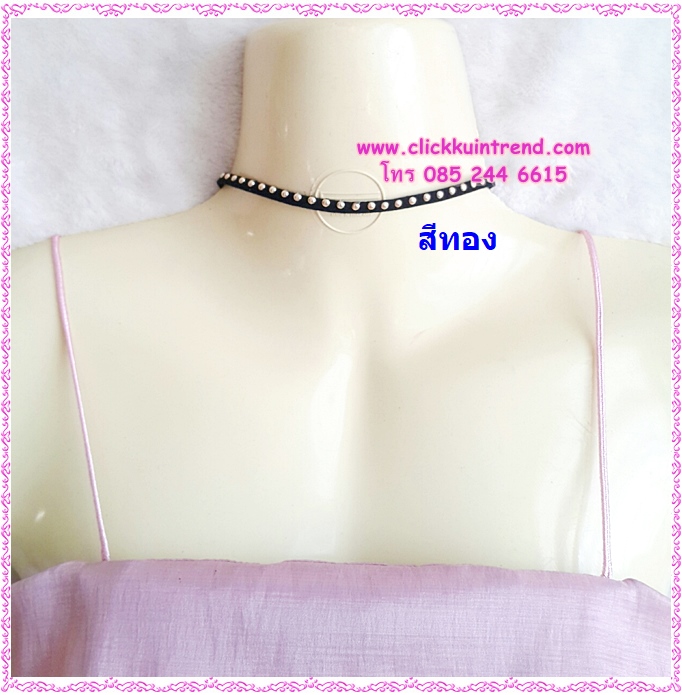 สร้อยคอโชคเกอร์ เชือกหนังสีดำ แต้มจุดทอง