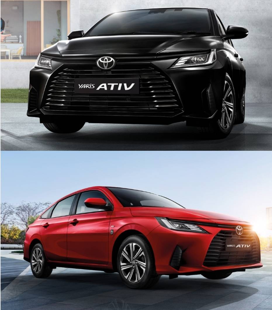 เบ้าประตู Toyota Yaris ATIV โตโยต้า ยาริส เอทีฟ 4 ประตู ปี 2022-ปัจจุบัน (สีดำเงา โลโก้สีแดง)