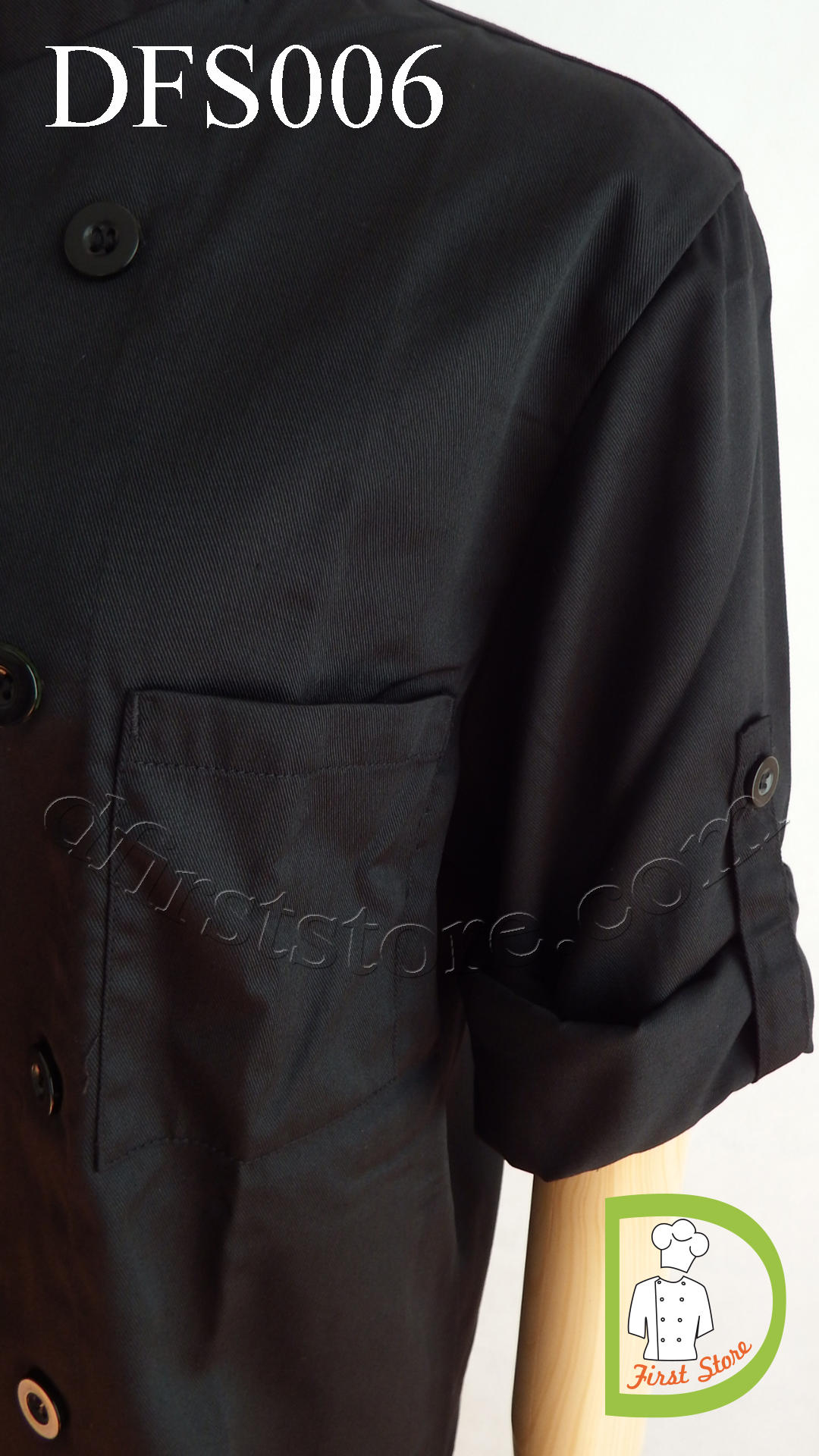 DFS001 black Chef jacket เสื้อเชฟสากล สีดำ (black,สีดำ)
