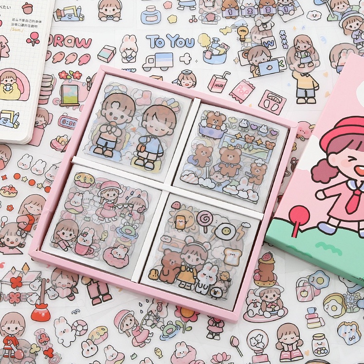 STICKER CUTE DIY สติกเกอร์ การ์ตูน น่ารัก ตกแต่ง ไดอารี่ โทรศัพท์ ไดคัท ใส PVC PET กันน้ำ DIY
