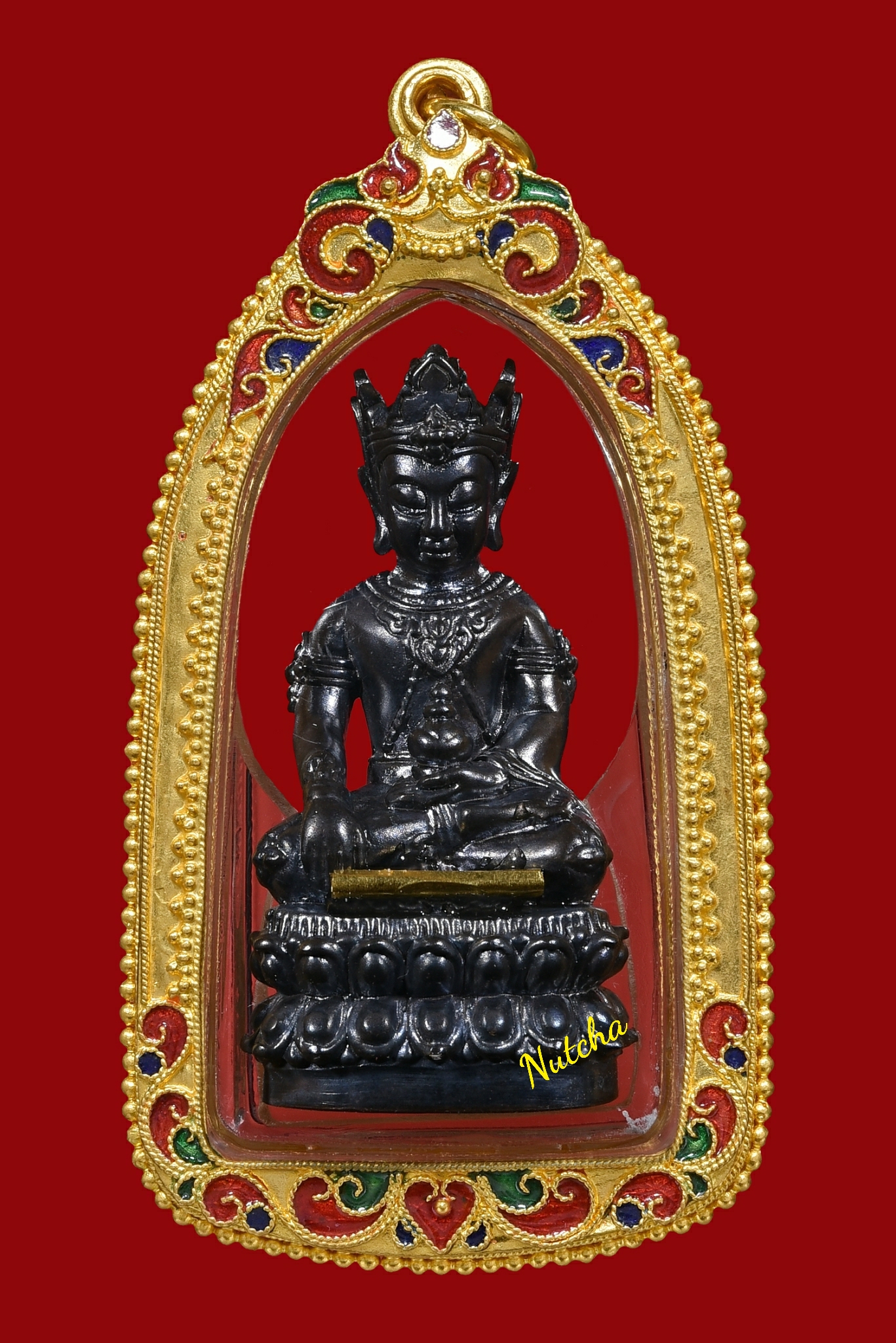 พระกริ่งทรงเครื่องจักรพรรดินวโลหะเลี่ยมทอง วัดท่าขนุน ปี 60