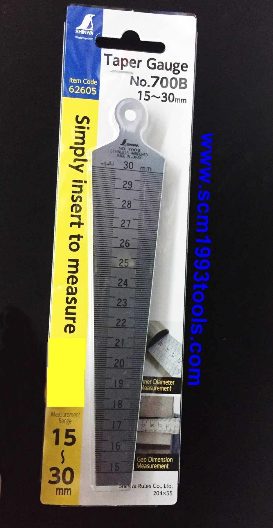 SHINWA ชินวา เตเปอร์เกจ 30 มม. รุ่น 700B ญี่ปุ่น no. 62605 Taper Gauge Stainless Steel