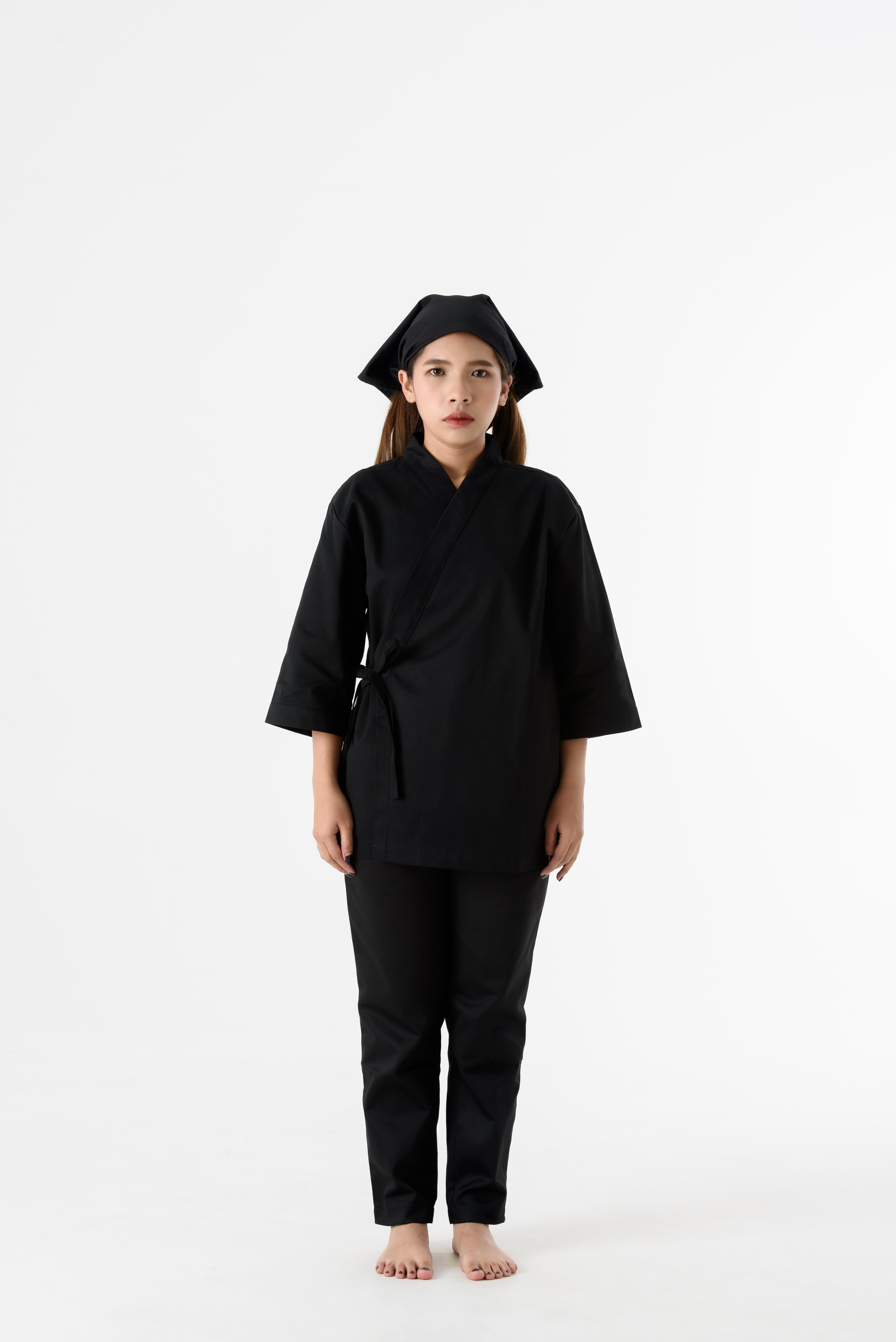 DFS008 Japanese Chef Jacket in black with black rim เสื้อเชฟญี่ปุ่น สีดำ คลิบดำ