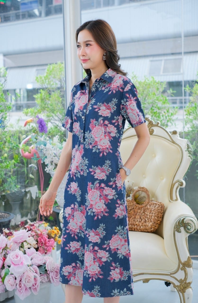ชุดยีนส์ #8699 เดรสยีนส์พิมพ์ลายสวยหรู ผ้ายีนส์แท้เนื้อนิ่มแบบสวย ใส่สบายส่ได้หลายโอกาส