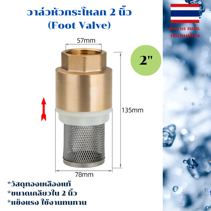 วาล์วหัวกระโหลกทองเหลืองแท้อย่างดี ฟุตวาล์ว (Foot Valve) เกลียวใน 2 นิ้ว YCV