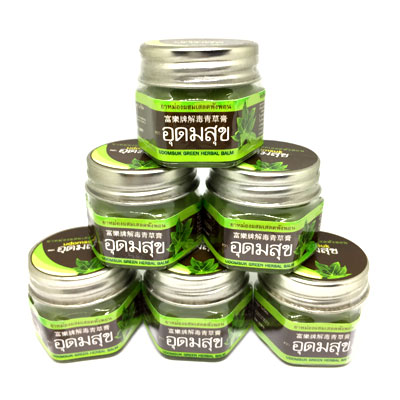 ยาหม่องสมุนไพรอุดมสุข สีเขียว สูตรเย็น แพค 12 ขวด Udomsuk cool herbal balm