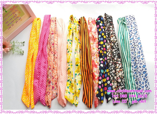 สายคาดผม แบบผ้าตรง ด้านในเป็นเส้นลวดอ่อน ขายส่ง เซต 12 ชิ้น ลายผ้าตามรูป