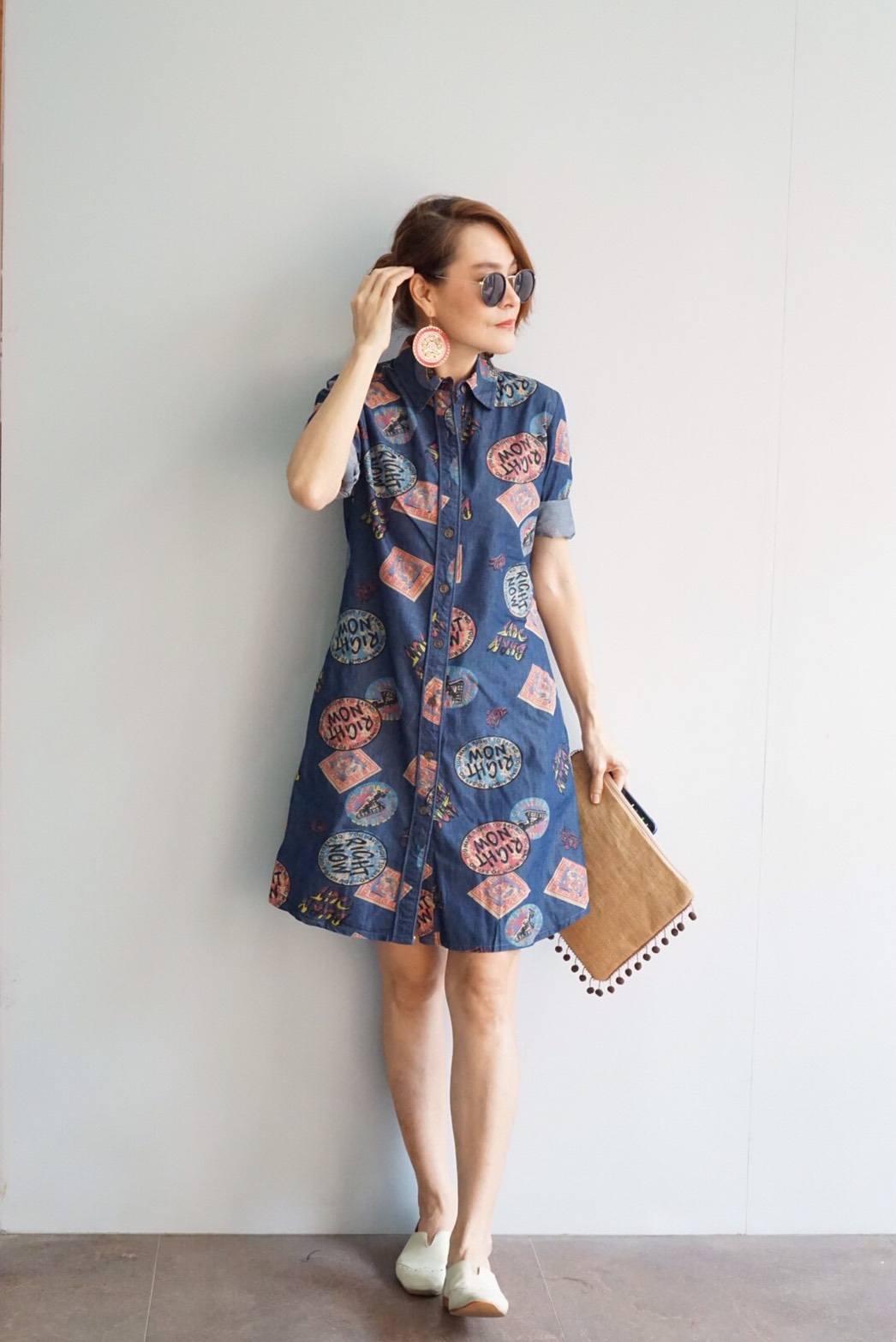ชุดยีนส์ 6280 Size 38 เดรสผ้ายีนส์เนื้อนิ่มพิมพ์ลายสวย ใส่สบาย แบบสวยใส่ได้หลายโอกาส