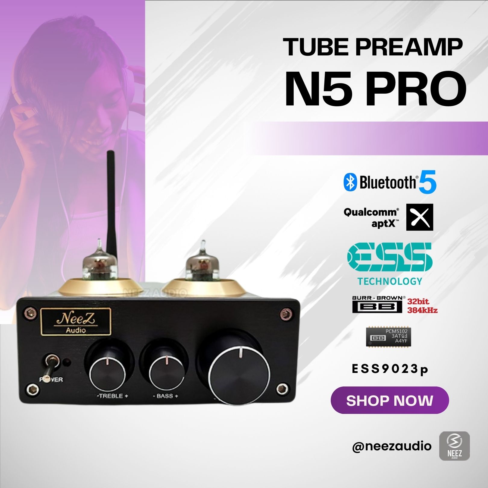 New! ปรีหลอดUSA Tube Preamplifier N5 Pro Bluetooth 5.0 AptX HD จัดเต็ม4หลอด Op-amp BB2107 ใช้ในบ้าน & รถยนต์ ร้านไทย