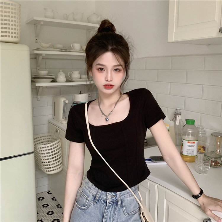 เสื้อผ้าแฟชั่นผู้หญิง เสื้อยืด แขนสั้นลายก้างปลา ผู้หญิง Bm แขนสั้นบางหวานและเผ็ด bella 002