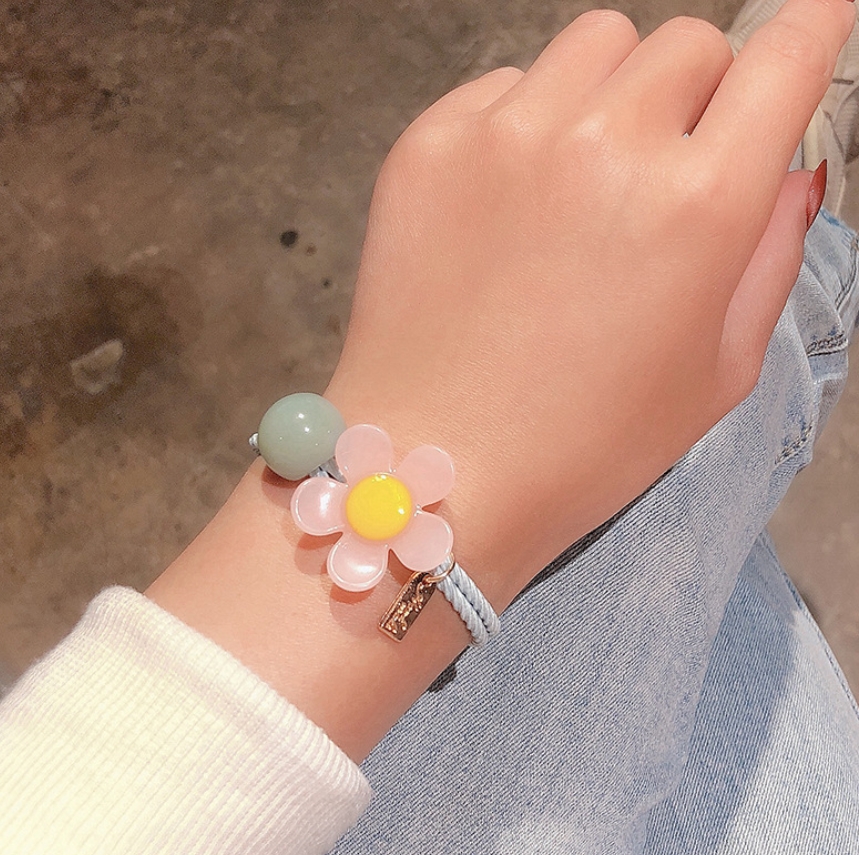 ยางรัดผม สีหวาน 2เส้น ร้อยลูกปัดดอกไม้ งานสไตล์เกาหลี ขายส่ง เซต 10 ชิ้น