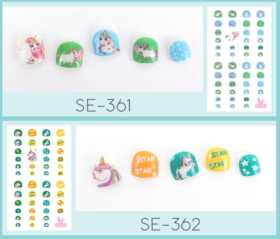 สติ๊กเกอร์ติดเล็บ แบบแต่งเล็บ เอาไปตกแต่งเอง (2แถวบน จะเป็นแบบเต็มเล็บของเด็ก) เซต 10 ชุด แบบตามรูป