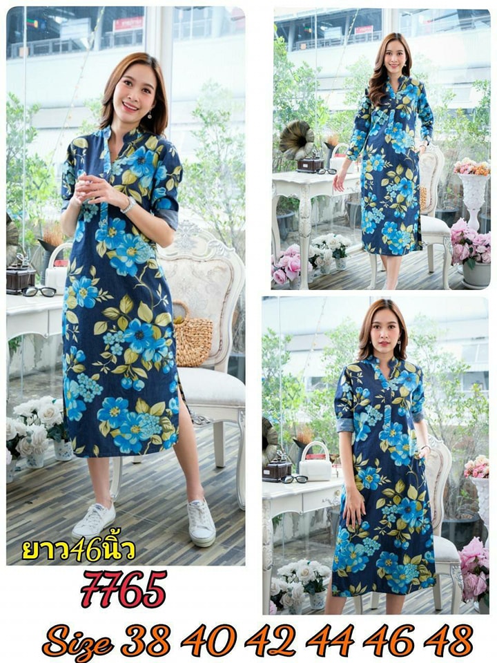 ชุดยีนส์ 7765 (2/4)ชุดยีนส์ ผ้ายีนส์แท้เนื้อนิ่มพิมพ์ลายดอกไม้สวยมาก ใส่สบาย ไม่ร้อน เนื้อผ้าดี ไม่ร้อน แบบสวย ใส่ได้หลายโอกาส