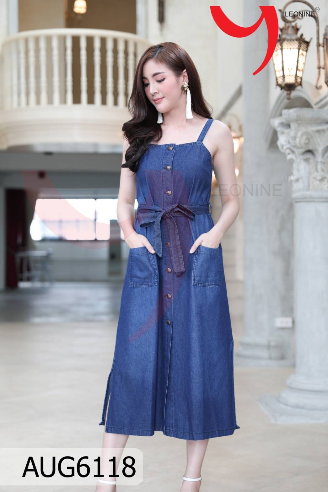 Free size มินิเดรสยีนส์สายเดี่ยวโชว์ไหล่ เดรสผ้านิ่ม สวย ใส่สบาย มิก&แมท กับเสื้อยืดด้านในก็ได้