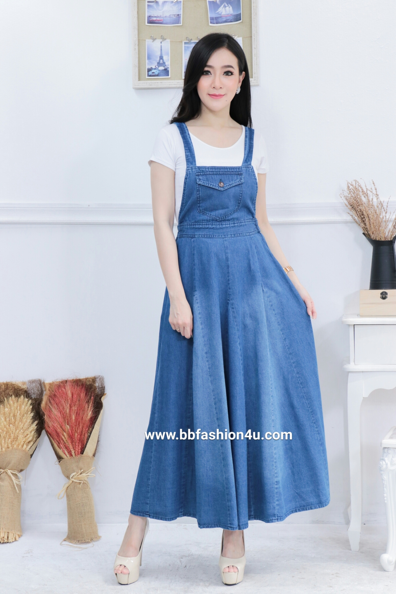 เอี้ยมยีนส์ยาว ขนาด Free Size สียีนส์อ่อน ผลิตภัณฑ์เนื้อนิ่มใส่สบาย สามารถสวมใส่ได้หลายโอกาส