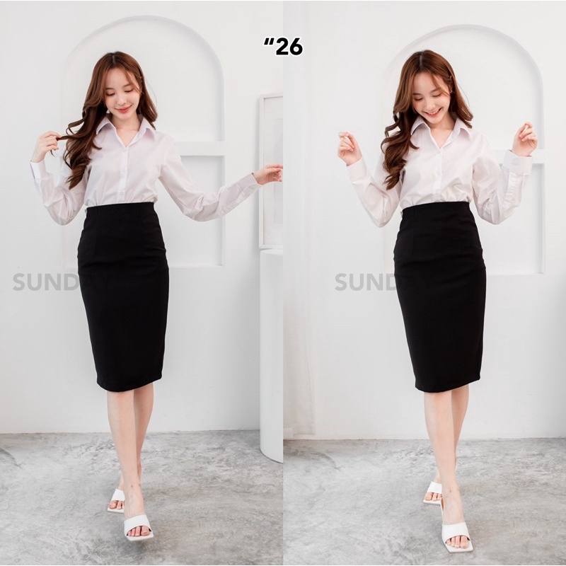 เสื้อผ้าแฟชั่นผู้หญิง กระโปรงทรงเอ ยาว 20 22 24 26 กระโปรงนักศึกษา ผ้ายืดฮานาโกะผ่าหลังทับ กระโปรงนักศึกษาทรงเอ sundayuniform