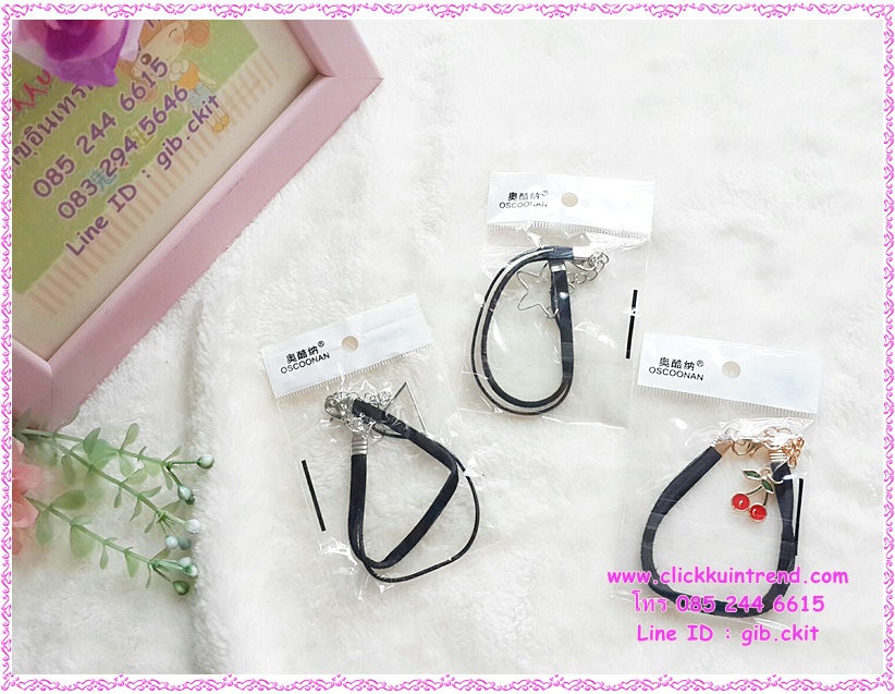 สร้อยข้อมือ โชคเกอร์ สีดำ มีจี้ห้อย แบบตามรูป ขายส่ง เซต 10 เส้น