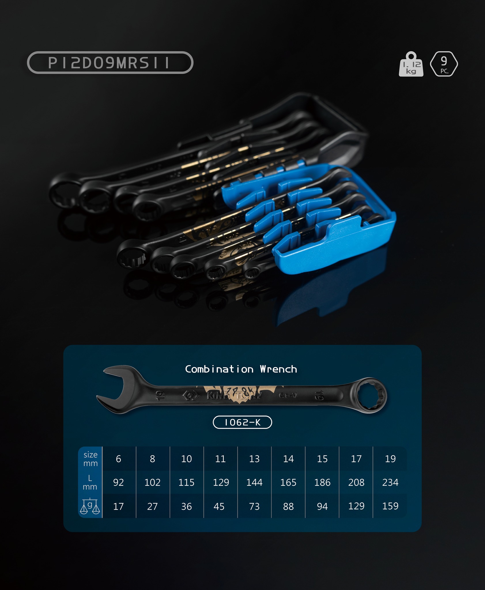 คิง โทนี่ : ชุดประแจแหวนข้าง-ปากตาย 9 ตัวชุด ลิมิเต็ด อิดิชั่น Tiger Totem King Tony : 9 PC. Limited Edition Tiger Totem Combination Wrench Set (P12D09MRS11)