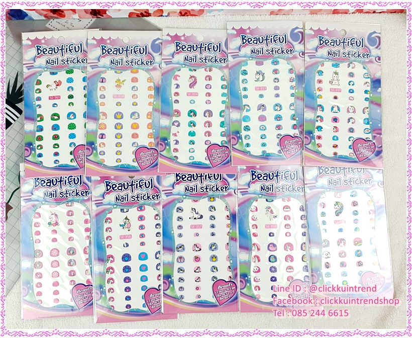สติ๊กเกอร์ติดเล็บ แบบเต็มเล็บ สำหรับเด็ก หรือผู้ใหญ่ที่มีหน้าเล็บสั้น เซต 10 ชุด แบบตามรูป