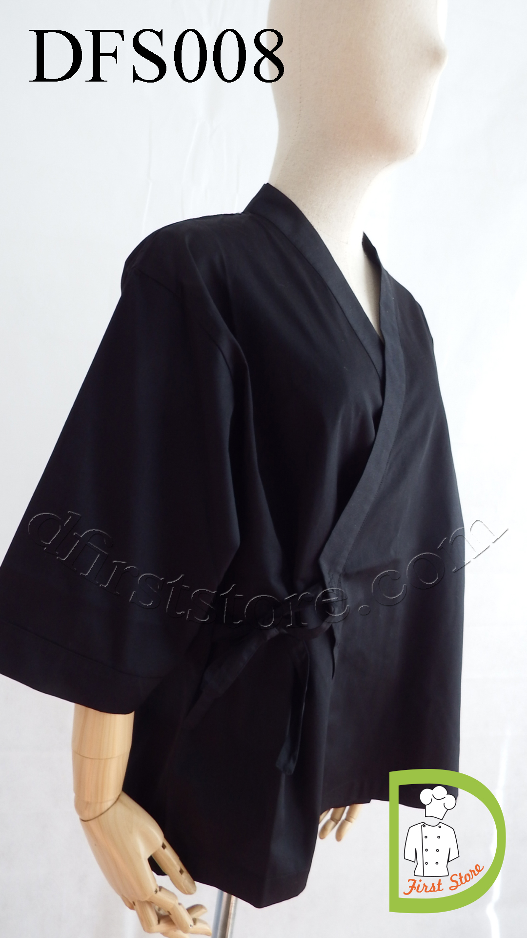 DFS008 Japanese Chef Jacket in black with black rim เสื้อเชฟญี่ปุ่น สีดำ คลิบดำ