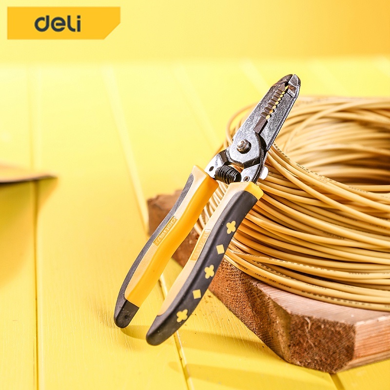 Deli คีมปอกสายไฟ ขนาด 7 นิ้ว คีมตัดสายไฟ คีมย้ำหางปลา EDL2607-06