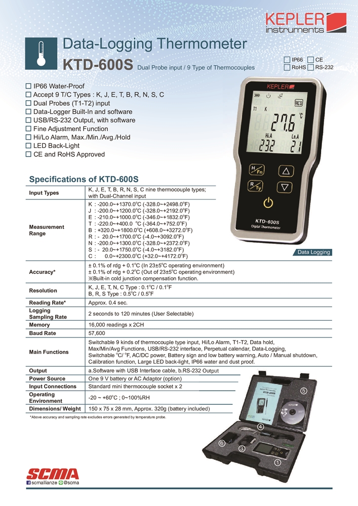 เครื่องวัดอุณหภูมิแบบมือถือ KEPLER รุ่น KTD-600S :Thermometer