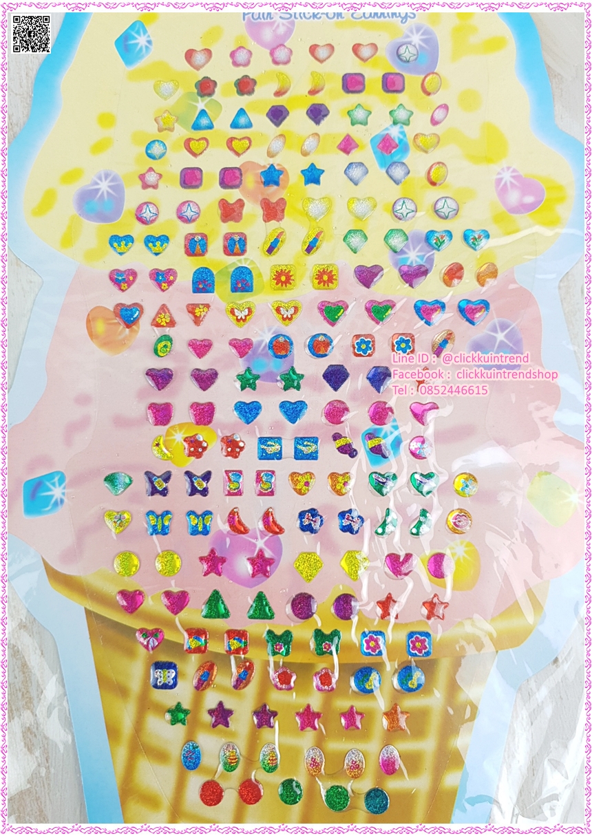 สติ๊กเกอร์ พลาสติกนูน สำหรับติดตกแต่ง ขายส่ง เซต 10 แผ่น คละลาย