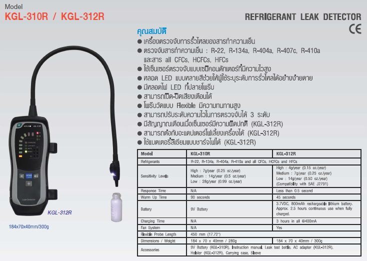 เครื่องตรวจจับสารทำความเย็นรั่วไหล (Refrigerant Leak Detector) แบรนด์ : KEPLER รุ่น : KGL-310R
