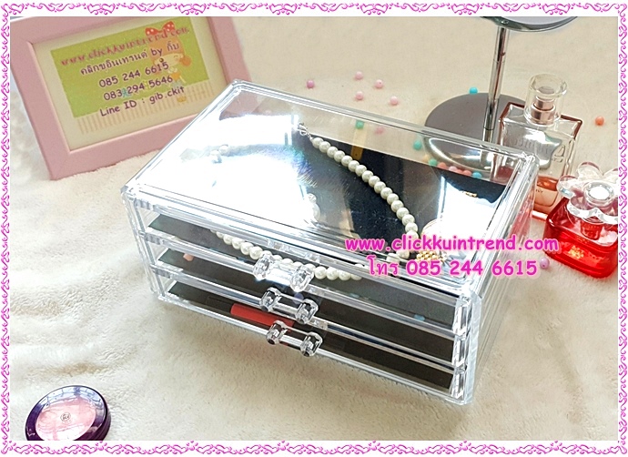 กล่องอะคลิลิกเนื้อหนา สำหรับจัดระเบียบ อุปกรณ์แต่งหน้า /หรือใส่เครื่องประดับ มี 3 ชั้น