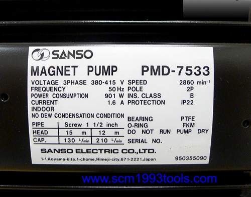 SANSO รุ่น PMD-7533 ปั๊มน้ำยาเคมี ใบพัดแม่เหล็ก MAGNET DRIVE SEALLESS PUMP