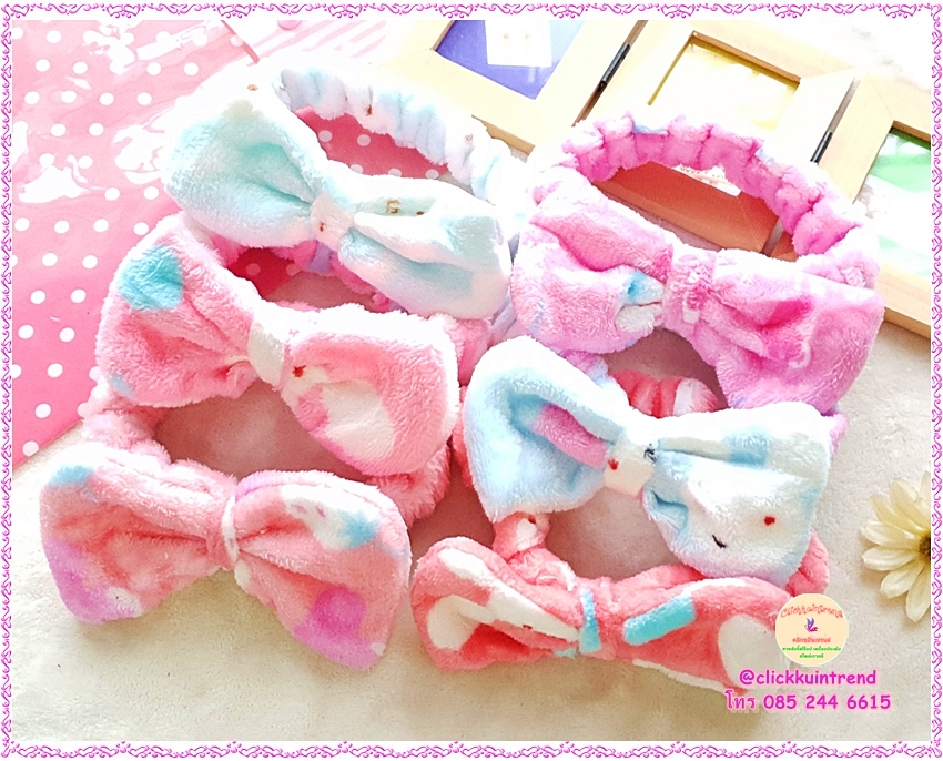 ผ้าคาดผม แบบผ้าขนนุ่ม ใส่สายยางยืดเย็บด้านใน ด้านบนเป็นโบ ขายส่ง เซต 10 ชิ้น