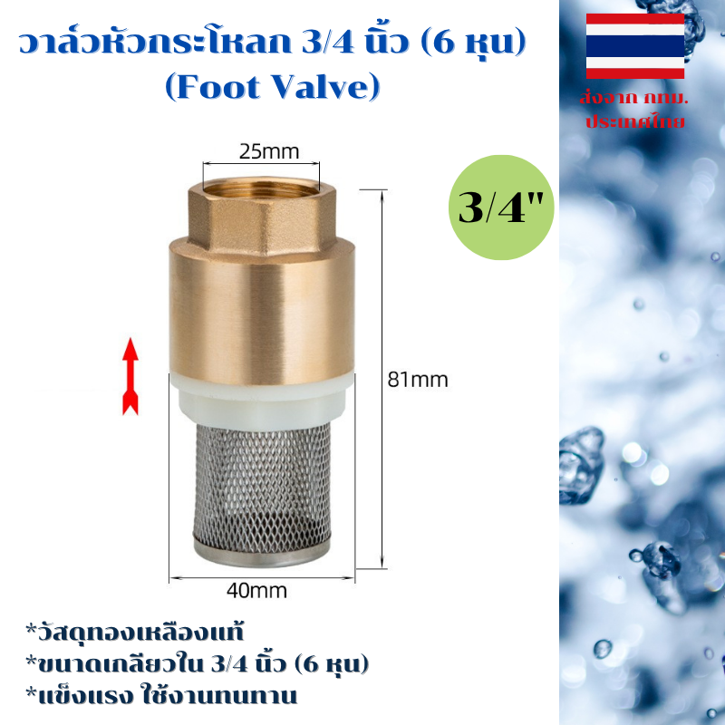 วาล์วหัวกระโหลกทองเหลืองแท้อย่างดี ฟุตวาล์ว (Foot Valve) เกลียวใน 3/4 นิ้ว YCV