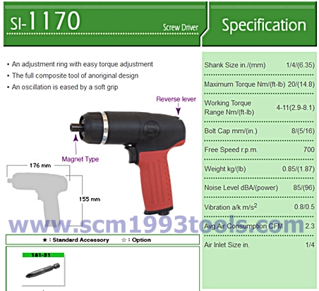 Shinano ชินาโน่ รุ่น SI-1170 ไขควงลม 8-10 มม. ขันสกรูเกลียวตลอด รุ่นหัวปรับทอค ญี่ปุ่น IMPACT DRIVERS