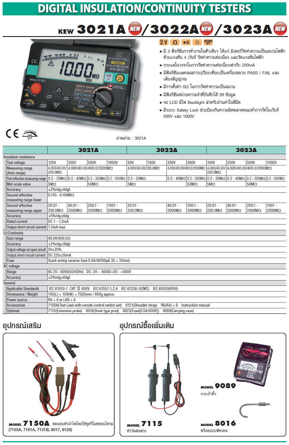 KYORITSU เครื่องทดสอบฉนวนไฟฟ้า รุ่น KEW 3021A