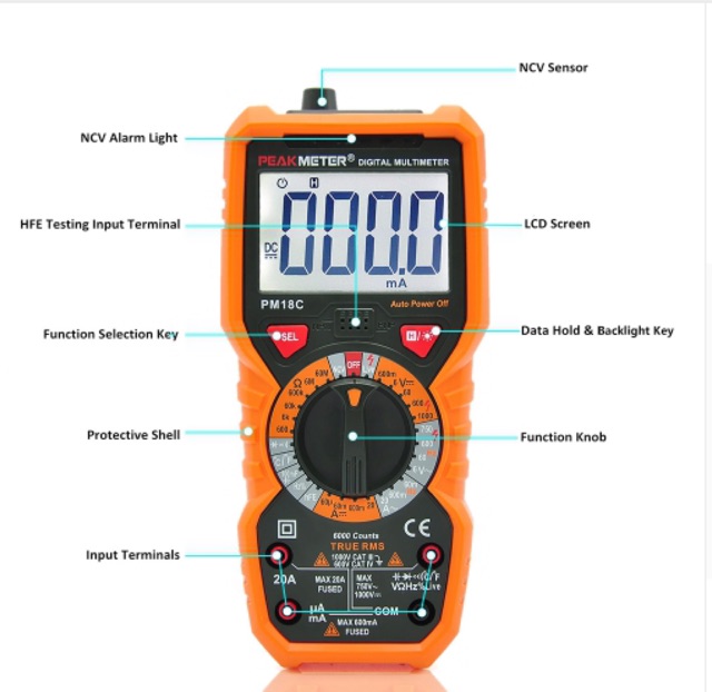 PEAKMETER ดิจิตอลมัลติมิเตอร์ วัดไฟ รุ่น PM18C