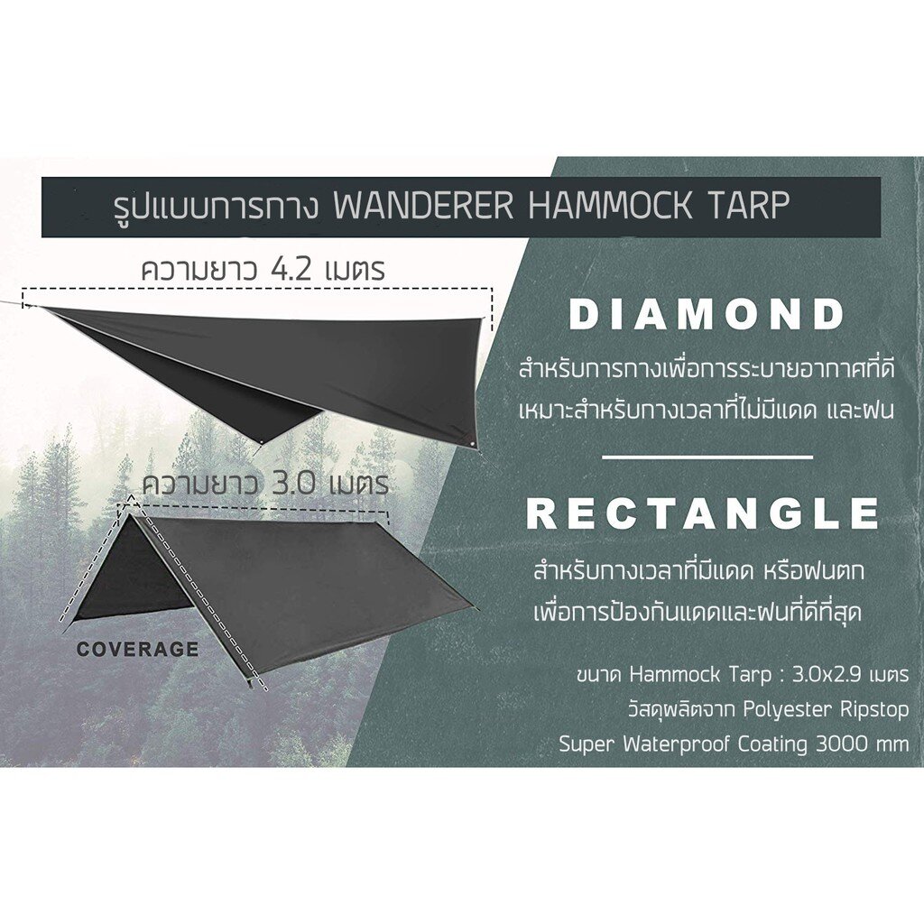 Wanderer Hammock ยาว 3 เมตร เปลเดินป่า เปลพกพา รับน้ำหนักได้ถึง 4 คน ขนาดใหญ่พิเศษ นอนสบาย พร้อมมุ้งและฟรายชีท มี 4 สี